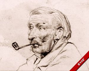 300x240 Old Man W Mustache Smoking A Pipe Sketch Drawing Painting Art Real - Pipe Sketch