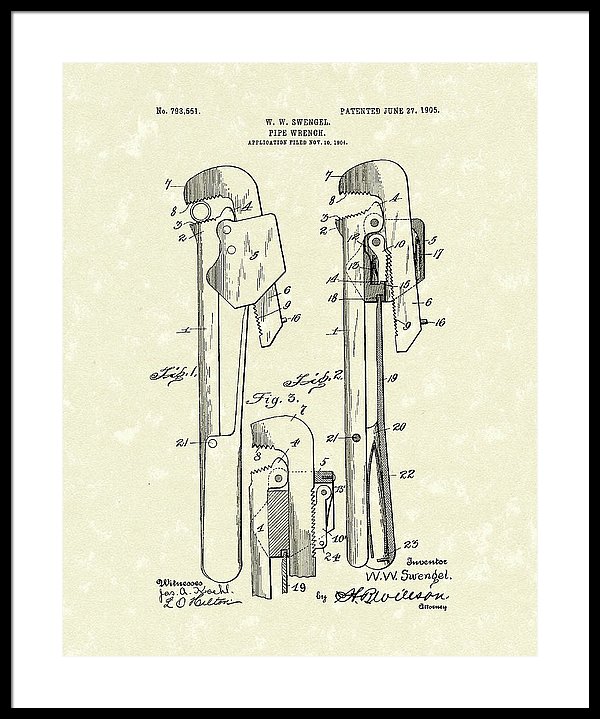 600x719 Pipe Wrench 1905 Patent Art Framed Print By Prior Art Design - Pipe Wrench Sketch