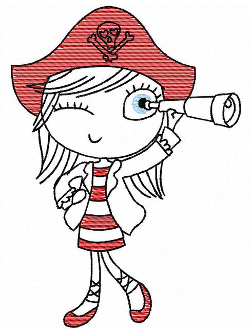 489x640 Swirly Girl Pirate 2 Sketch Embroidery Design - Pirate Hat Sketch