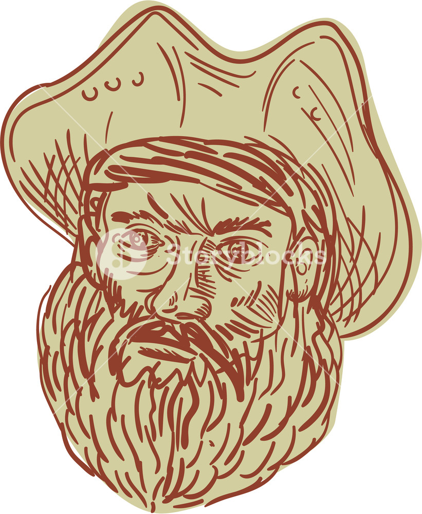 821x1000 Drawing Sketch Style Illustration Of A Head Of A Bearded Pirate - Pirate Hat Sketch