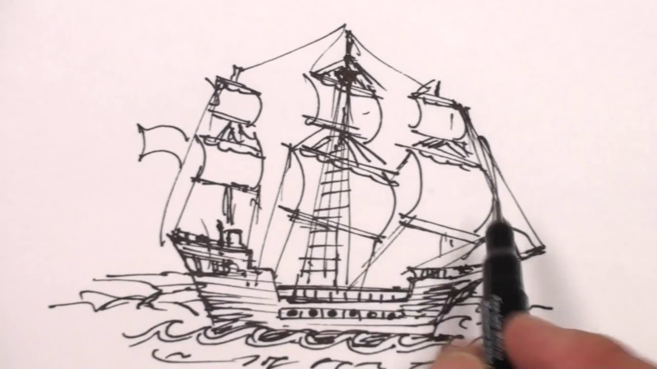 1280x720 How To Draw A Pirate Ship Step By Step Easy Drawing Lesson For - Pirate Ship Sketch