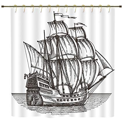 425x425 Shower Curtain,pirate Ship,old Retro Style Ship - Pirate Ship Sketch