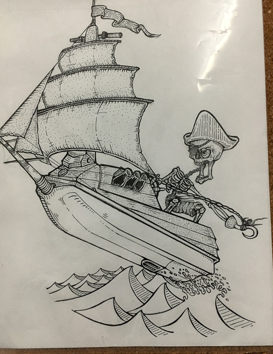 540x700 Captain Skinner Jet Ski Pirate Ship T Shirt Unique Sketch Design - Pirate Ship Sketch