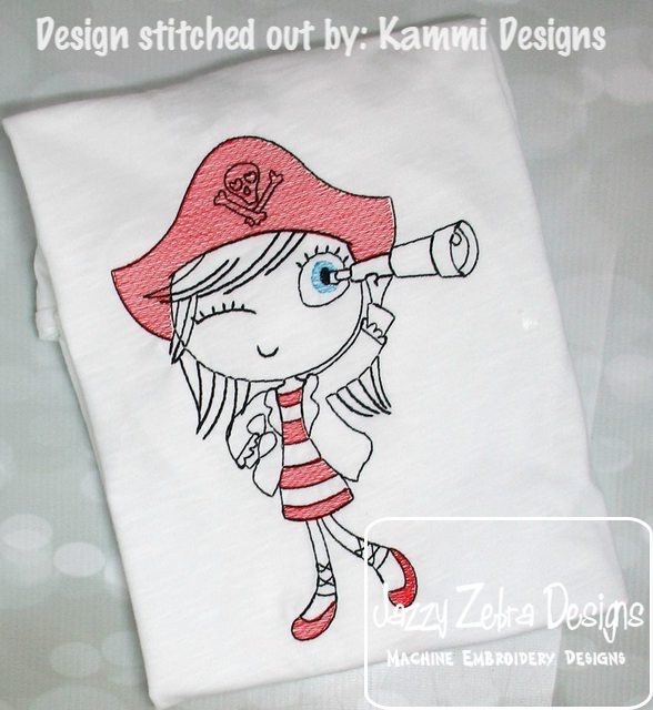 588x640 Swirly Girl Pirate 2 Sketch Embroidery Design - Pirate Sketch