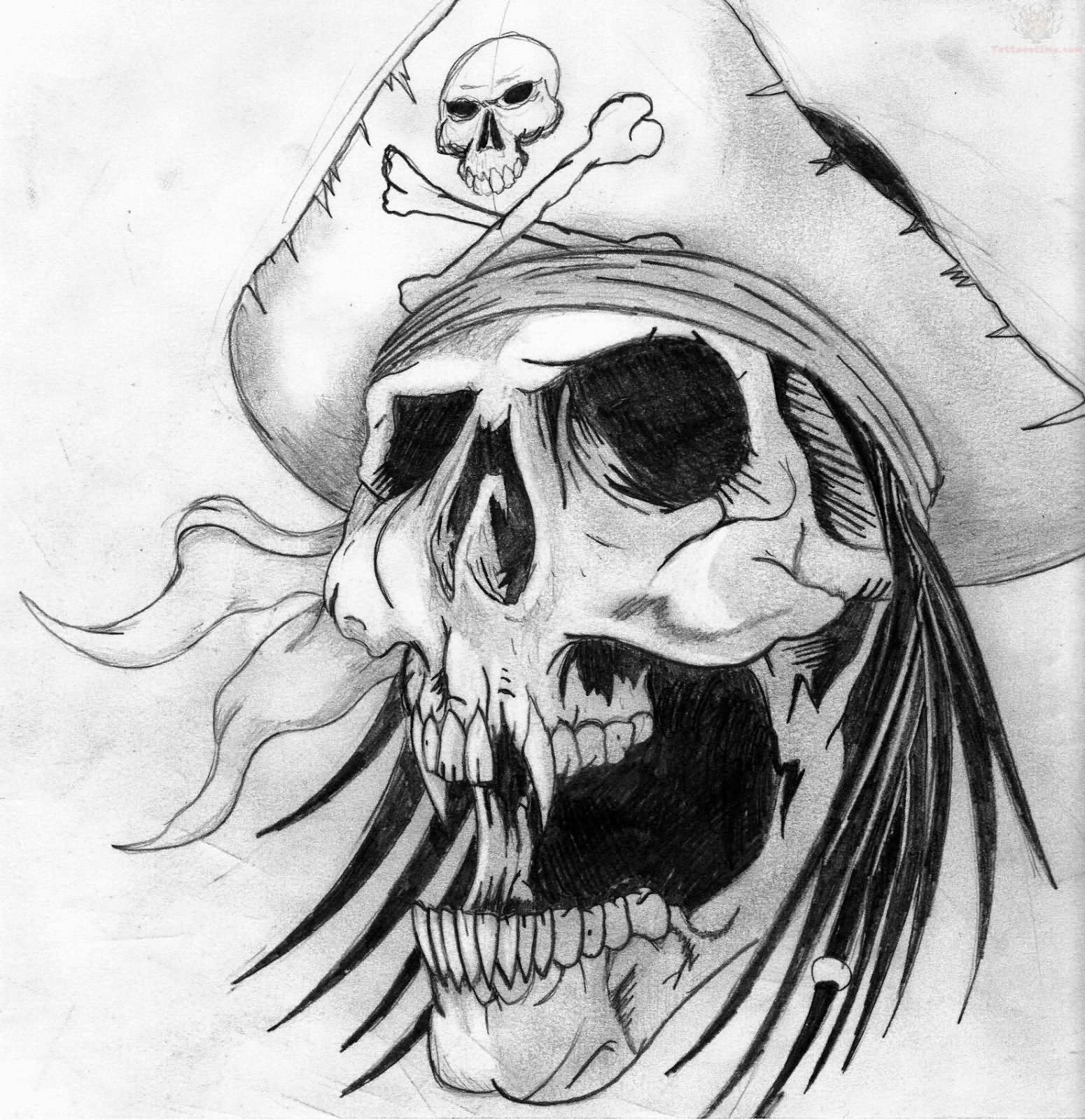 1550x1600 Grey Ink Design Pirate Skull Tattoo Design Art - Pirate Skull Sketch