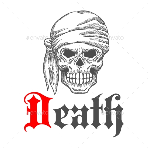 590x590 Pirate Grin Skull Sketch With Bandanna By Vectortradition - Pirate Skull Sketch
