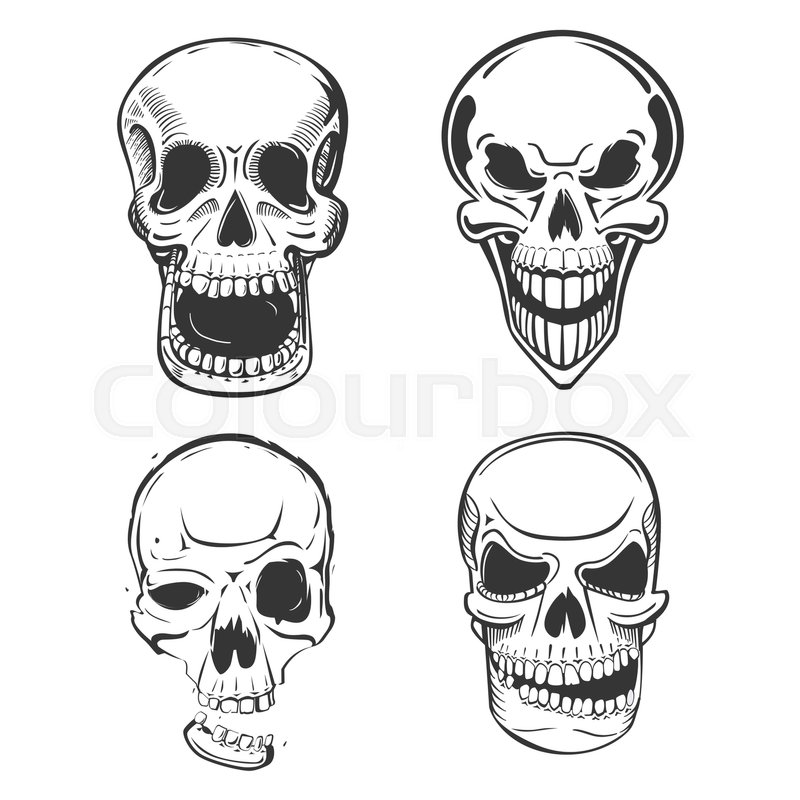 800x800 Skull Vector Tattoo Art In Sketch Style. Set Of Terrifying Skull - Pirate Skull Sketch