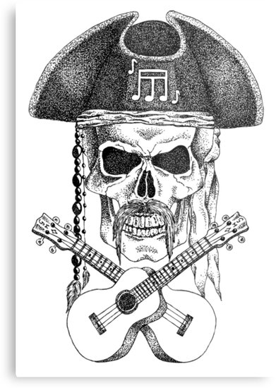 391x550 Ukulele Pirate Skull Metal Prints By Georgiamason Redbubble - Pirate Skull Sketch