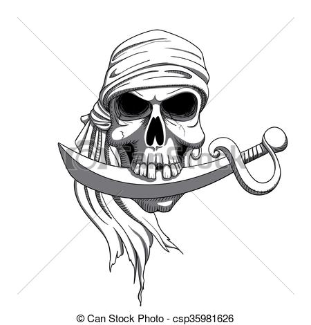 450x470 Vector Pirate Skull. Vector Illustration Of A Hand Drawn Pirate Skull. - Pirate Skull Sketch
