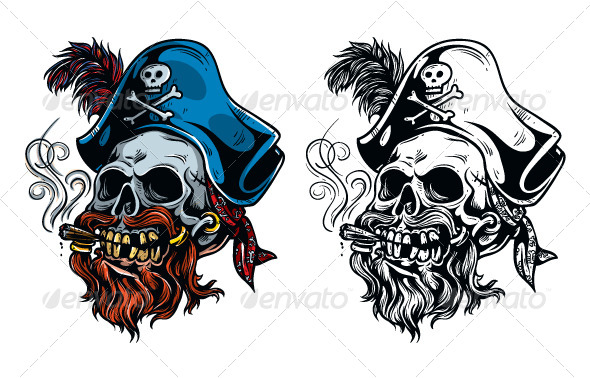 590x378 Vintage Pirate Skull Tattoo By Raluca 88 Graphicriver - Pirate Skull Sketch