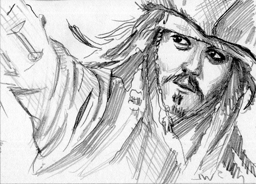500x359 Jack Sparrow Pirates Of The Caribbean Sketch Card By Stungeon On - Pirates Of The Caribbean Sketch