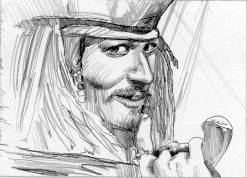 500x362 Jack Sparrow Pirates Of The Carribean Sketch Card By Stungeon On - Pirates Of The Caribbean Sketch