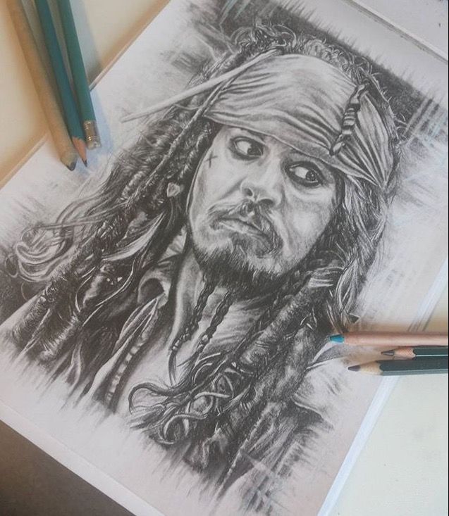637x733 Jack Sparrow Portrait With Pencils. Pirates Of Caribbean Drawing - Pirates Of The Caribbean Sketch
