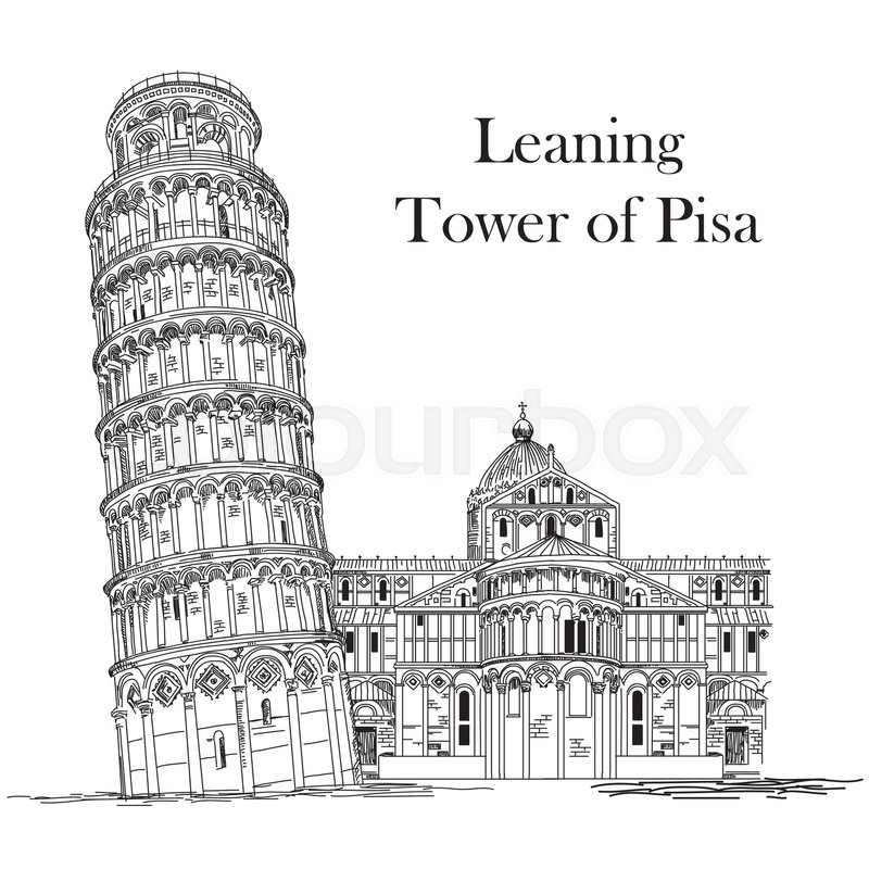 800x800 Leaning Tower Of Pisa (Landmark Of Italy) Vector Hand Drawing - Pisa Tower Sketch