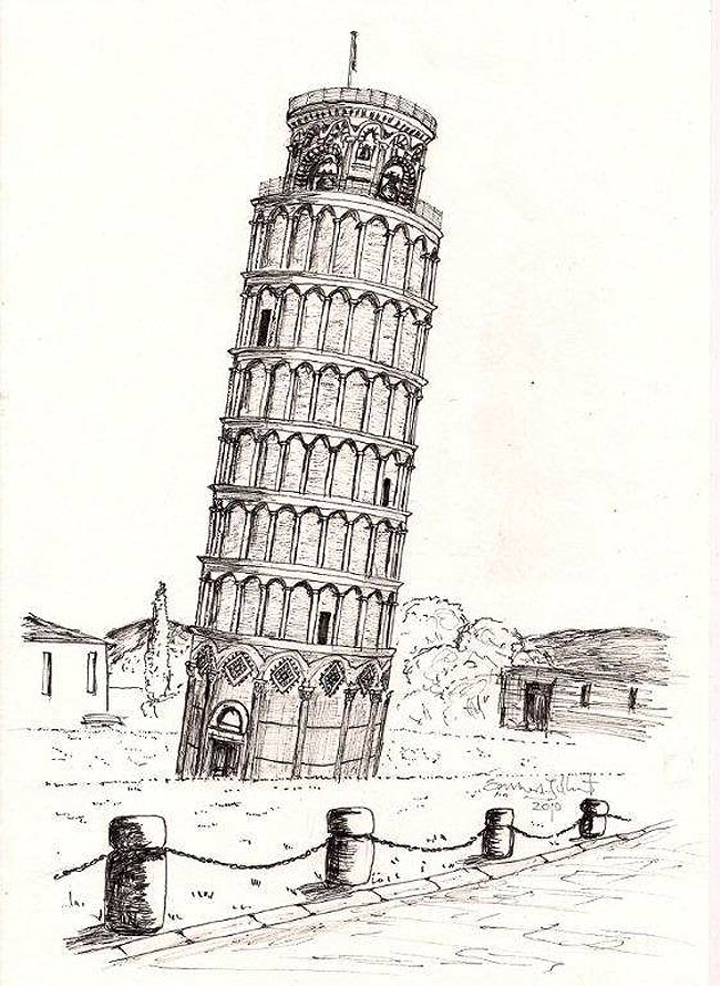650x890 Leaning Tower Of Pisa Eamongilbertart Foundmyself - Pisa Tower Sketch