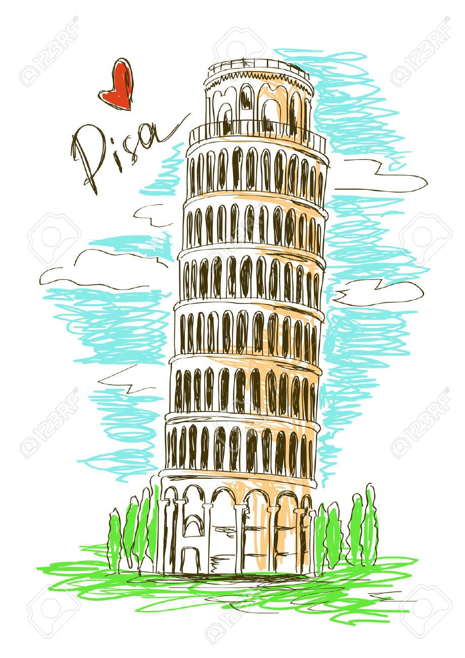 920x1300 Colorful Sketch Illustration Of Pisa Tower, Italy Urban - Pisa Tower Sketch
