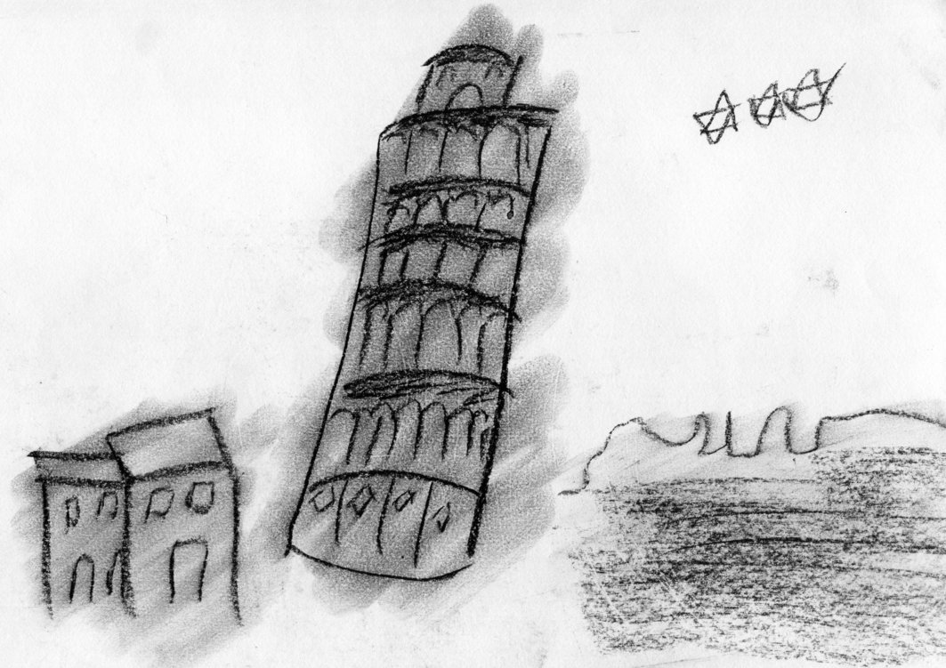 1063x751 Leaning Tower Of Pisa Charcoal Sketch By Adolescent Author On - Pisa Tower Sketch
