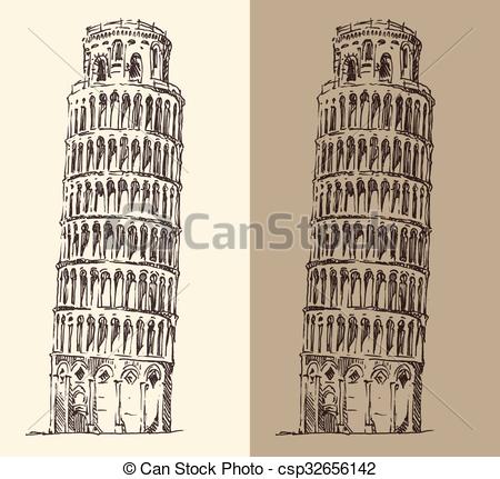 450x431 Leaning Tower Of Pisa Vintage Illustration Sketch. Leaning Tower - Pisa Tower Sketch