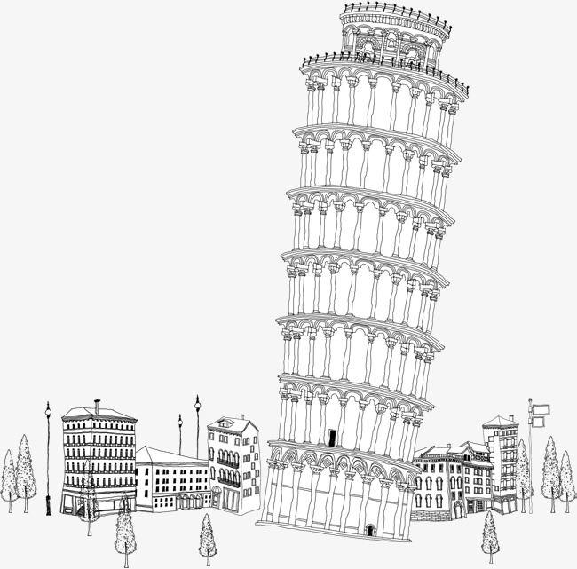 650x641 Map Of Leaning Tower Of Pisa, Building, Line Drawing, Hand Painted - Pisa Tower Sketch