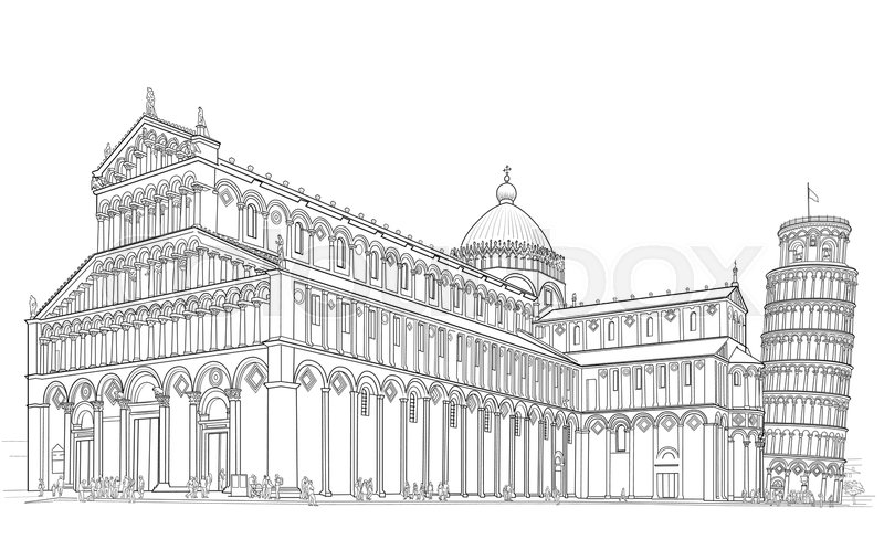 800x498 Sketch Of The Cathedral Of The Duomo And The Leaning Tower In Pisa - Pisa Tower Sketch