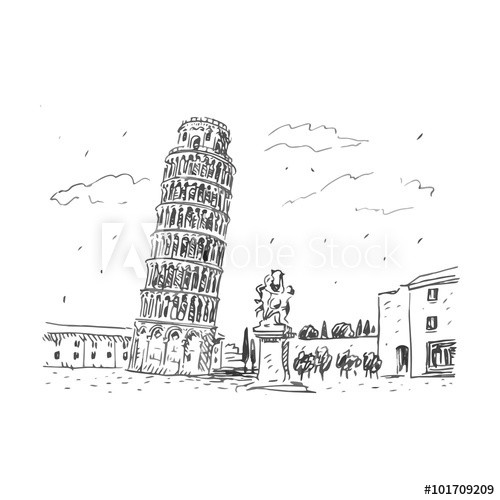 500x500 View Of The Leaning Tower Of Pisa, Italy. Vector Hand Drawn Sketch - Pisa Tower Sketch