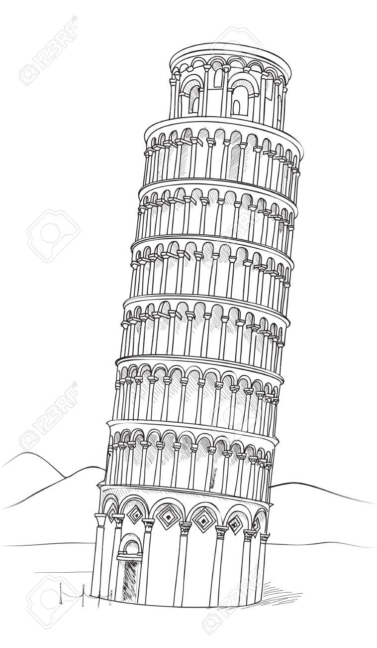 758x1300 Leaning Tower Of Pisa Drawing - Pisa Tower Sketch