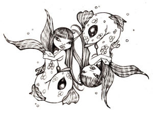 300x224 Original Myfanwynia Pencil Drawing, Kawaii, Pop Surrealism - Pisces Sketch