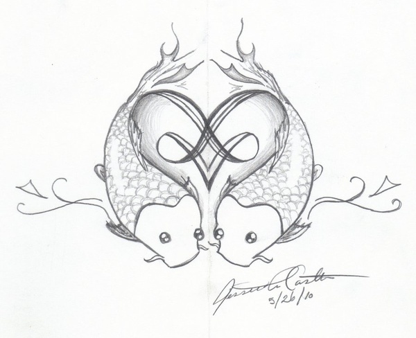 600x488 Cool Drawing Sketch Of Pisces Zodiac Tattoo - Pisces Sketch