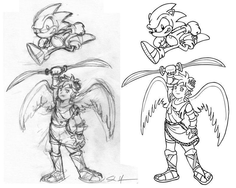 800x639 Sonic And Pit Sketch Ink By Stacmaster S - Pit Sketch