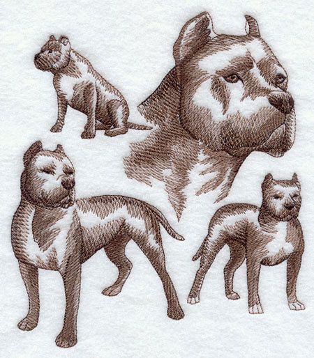 450x514 Pit Bull Pitbull Dog Sketched Embroidered By Rockymountainstitch - Pitbull Dog Sketch
