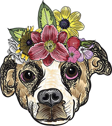 466x523 Cute Puppy Dog With Floral Crown Pen Sketch Art - Pitbull Sketch Art