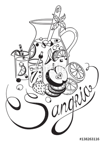 357x500 Freehand Sketch Style Drawing Of Pitcher Of Sangria, Two Glasses - Pitcher Sketch