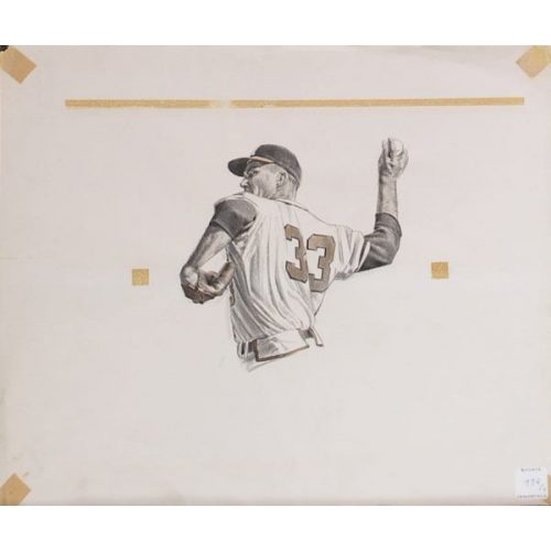 500x500 Pitcher Original Sketch For Sports Illustrated. October 13, 1958 - Pitcher Sketch