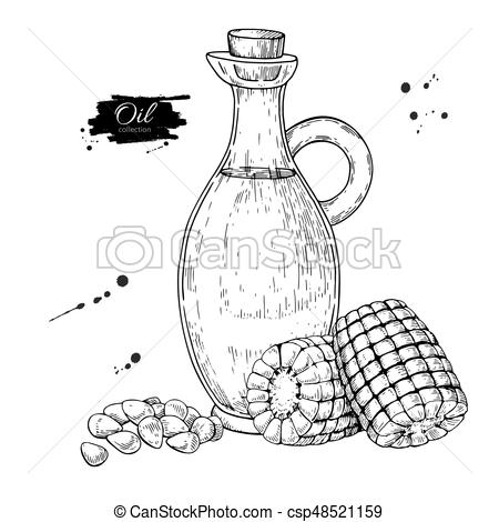 450x470 Bottle Of Corn Cooking Oil. Vector Hand Drawn Illustration. Glass - Pitcher Sketch