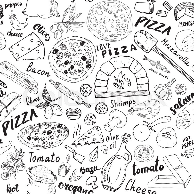 800x800 Pizza Seamless Pattern Hand Drawn Sketch. Pizza Doodles Food - Pizza Sketch