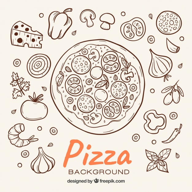 626x626 Pizza Sketch Background And Ingredients Vector Free Download - Pizza Sketch