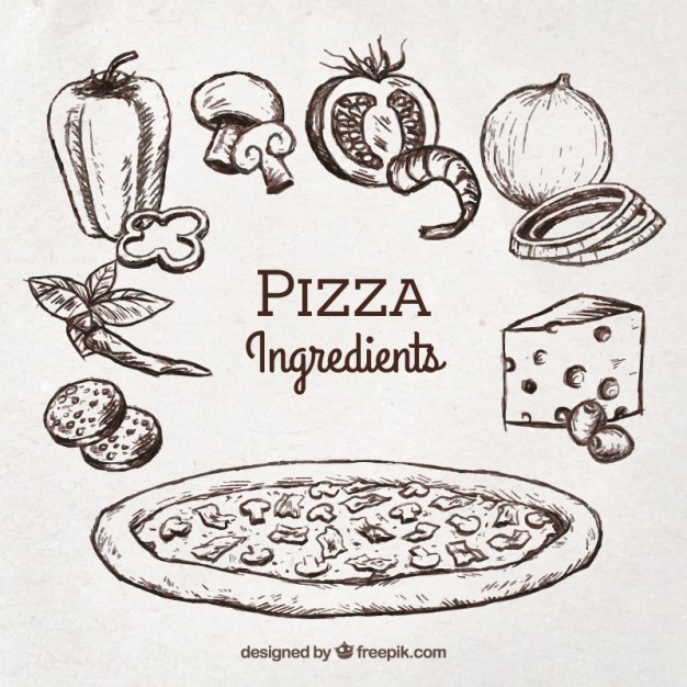 626x626 Sketch Of Pizza With Ingredients Vector Free Download - Pizza Sketch
