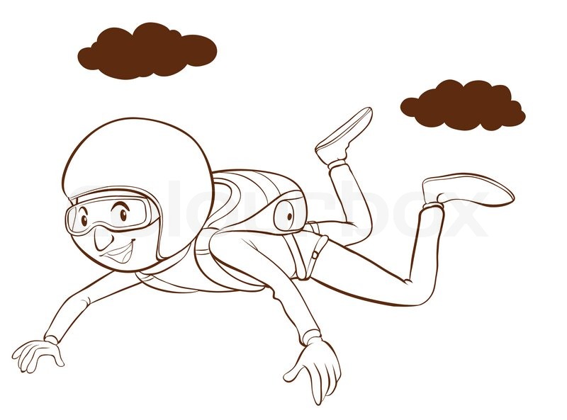 800x593 Illustration Of A Plain Sketch Of A Person Sky Diving On A White - Plain Sketch