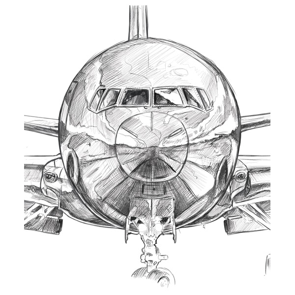 600x600 Jet Plane Sketch In Black And White - Plane Sketch