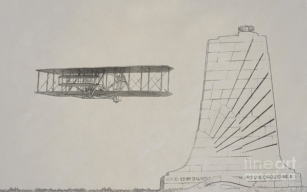 599x374 Wright Brothers Memorial Plane Sketch Art Print By Randy Steele - Plane Sketch