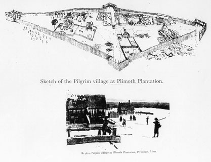 417x320 Sketch Of The Pilgrim Village - Plantation Sketch