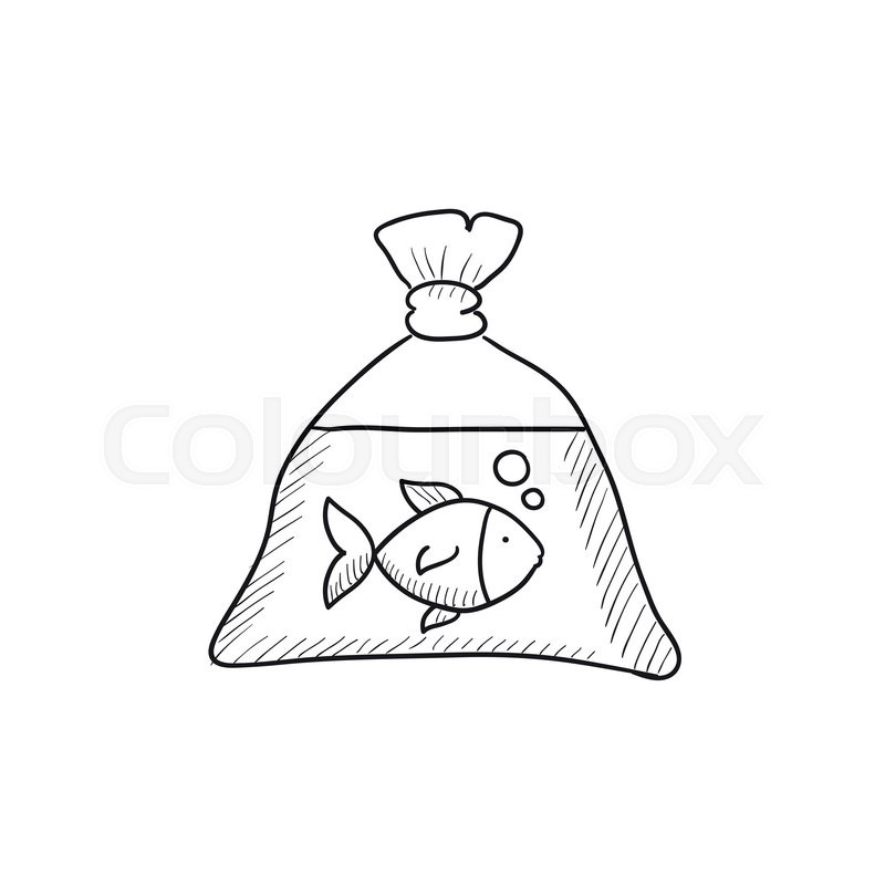 800x800 Fish In Plastic Bag Vector Sketch Icon Isolated On Background - Plastic Bag Sketch
