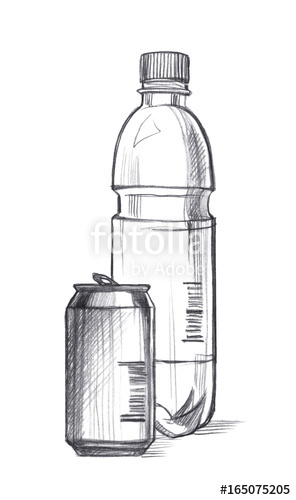 296x500 Plastic Bottle And Aluminum Can For Water. Graphic Linear Tonal - Plastic Bottle Sketch