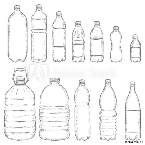 500x500 Vector Set Of Sketch Plastic Bottles - Plastic Bottle Sketch