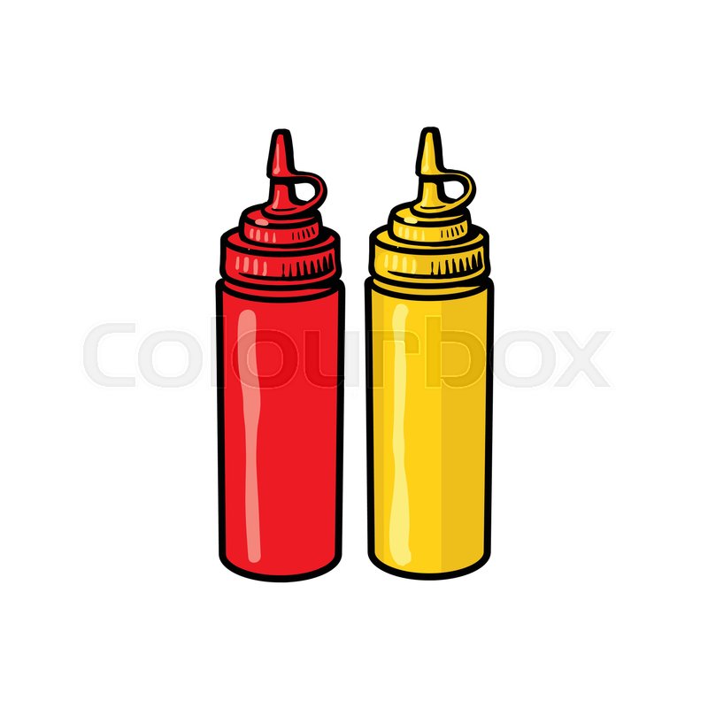 800x800 Blank, Unlabelled Fast Food Plastic Bottles Of Ketchup And Mustard - Plastic Bottle Sketch