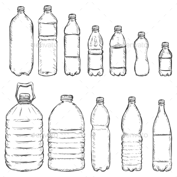 590x590 Vector Set Of Sketch Plastic Bottles By Nikiteev Graphicriver - Plastic Sketch