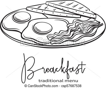 450x375 Vector Hand Drawn Plate Of Breakfast With Fried Eggs, Bacon And - Plate Sketch