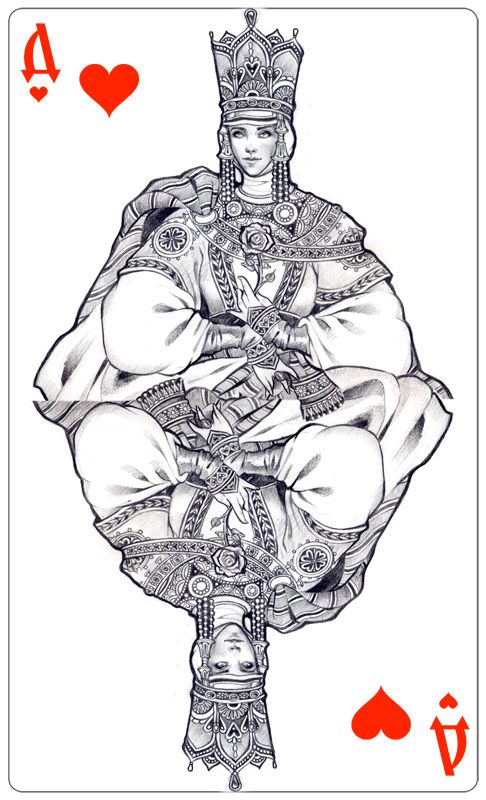 486x800 Queen Of Hearts - Playing Cards Sketch
