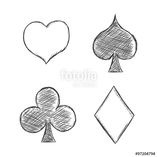 500x500 Vector Set Of Sketch Playing Cards Suits Signs Stock Image And - Playing Cards Sketch