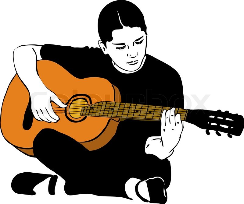 800x670 Sketch Of A Girl Playing On An Acoustic Guitar Stock Vector - Playing Guitar Sketch